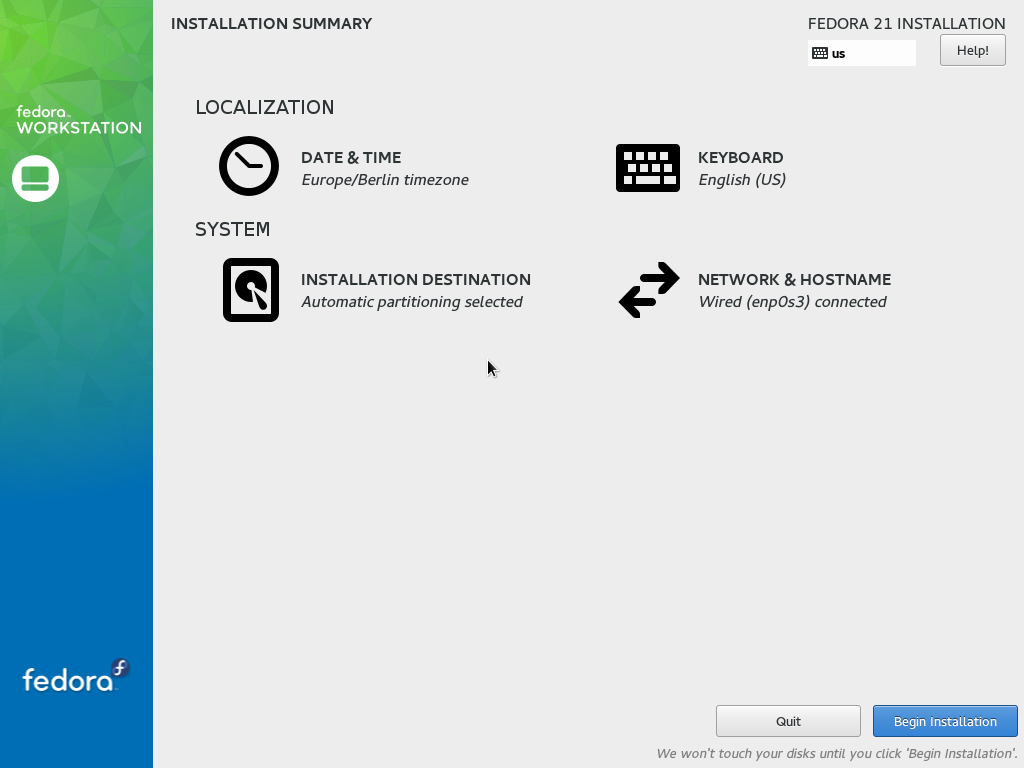 Fedora 21 Installation Everything configured